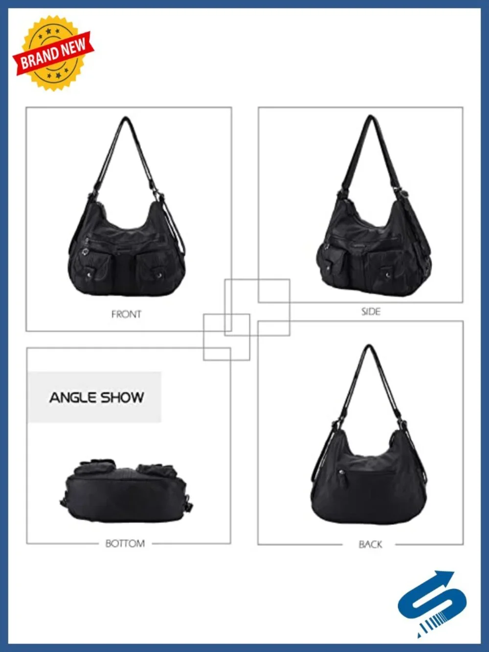 Multifunctional Soft Faux Leather Hobo Backpack Crossbody Handbag with Pockets